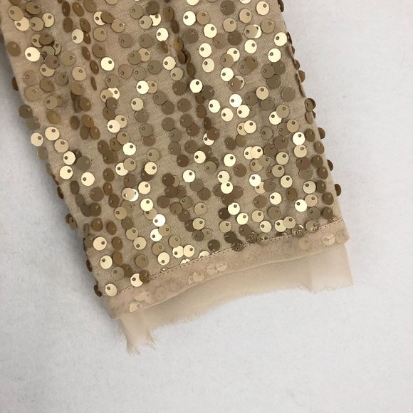 Alythea Women's Size Small Beige Gold Sequin 3/4 Sleeve Open Front Crop Jacket - Picture 3 of 8